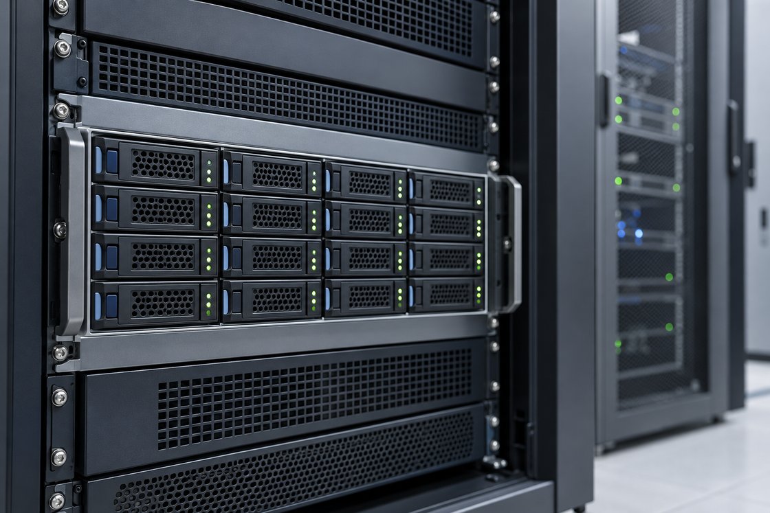 Equipamento de armazenamento com gavetas de discos em rack